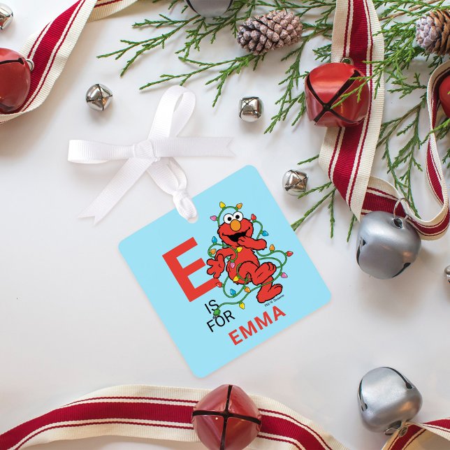 Ornement En Métal Lumières de Noël Elmo | Nom et photo personnalisés (Ornament on table)