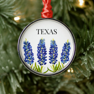 Ornement En Métal Lupins Fleurs de l'État du Texas Aquarelle