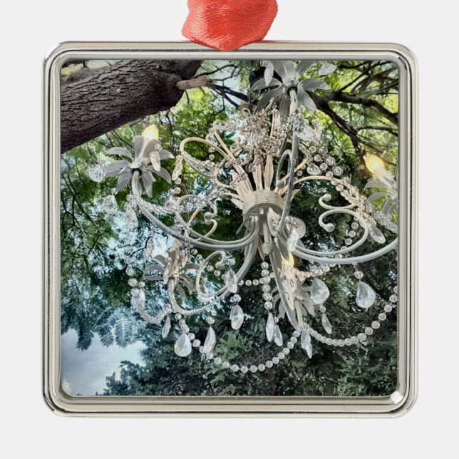 Ornement En Métal Lustre Chic en cristal blanc (Devant)