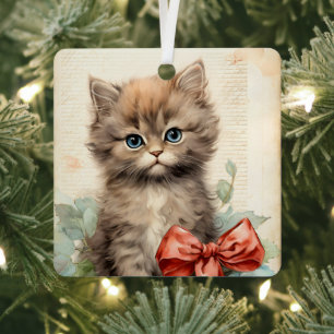 Ornement En Métal Magnifique chaton gris Noël