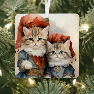 Ornement En Métal Magnifique Couple de Chatons Gris Noël