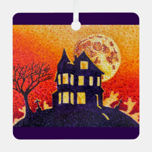Ornement En Métal Maison hantée Pointillisme Halloween
