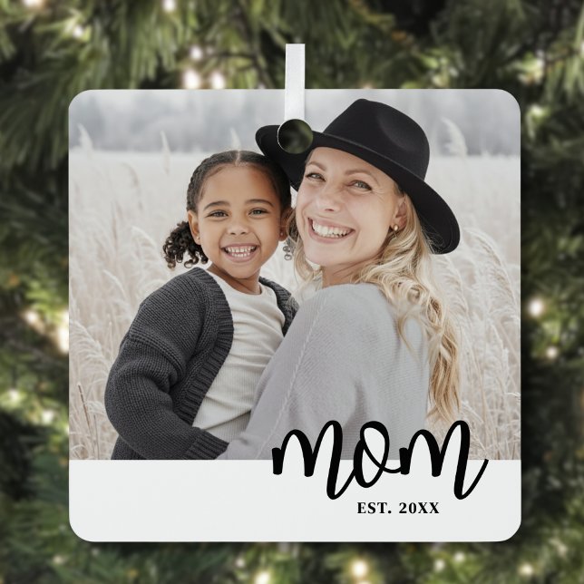 Ornement En Métal Maman Etabli Photo Noël (Mom Established Photo Christmas Metal Ornament )
