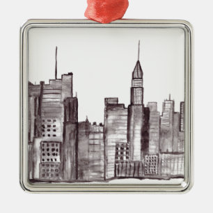 Ornement En Métal Manhattan New York aquarelle Brooklyn noir