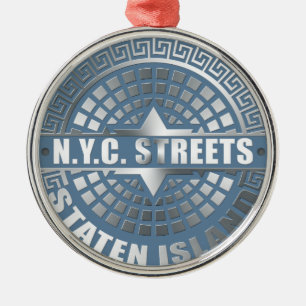 Ornement En Métal Manhole Staten Island Blue