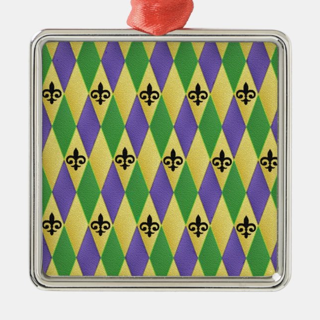 Ornement En Métal Mardi Gras Arlequin Fleur De Lis (Devant)