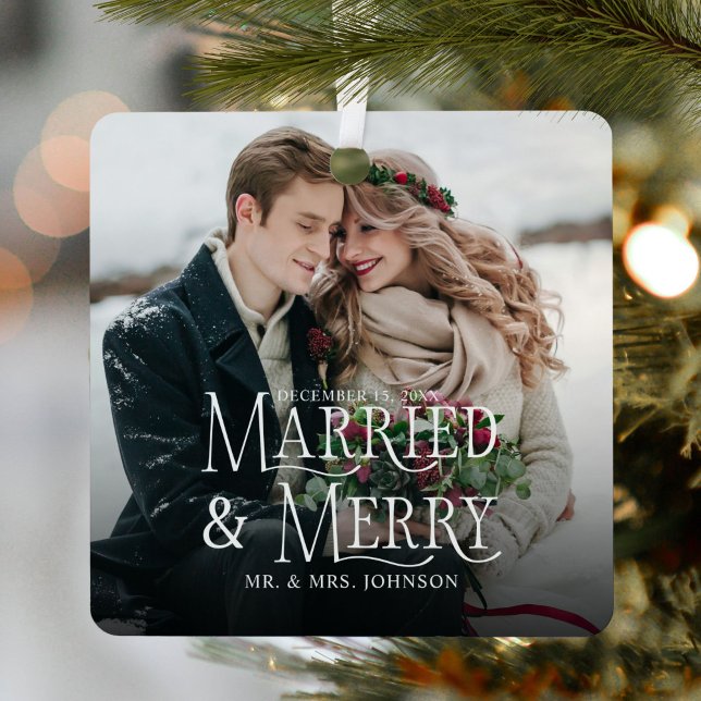 Ornement En Métal Marié & Joyeux photo Noël (Créateur téléchargé)