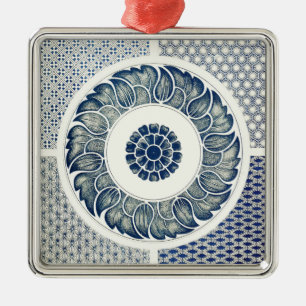 Ornement En Métal Médaillon Chinois : Chinoiserie Bleu Indigo