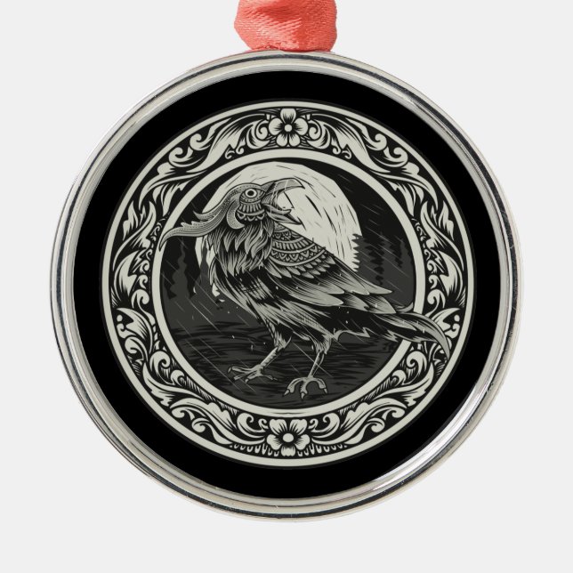 Ornement En Métal Médaillon Raven Cartographie Art Oiseau Nature (Devant)