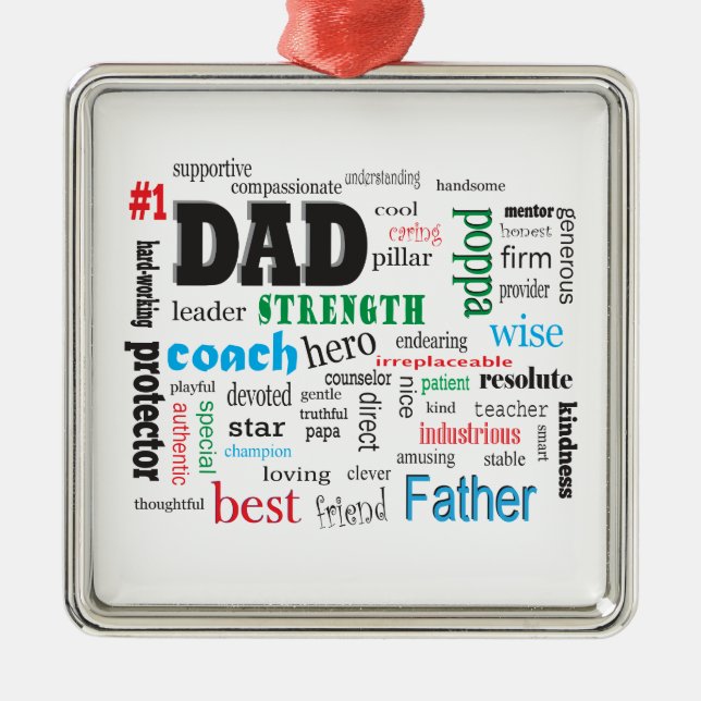 Ornement En Métal Meilleur papa Word Cloud (Devant)