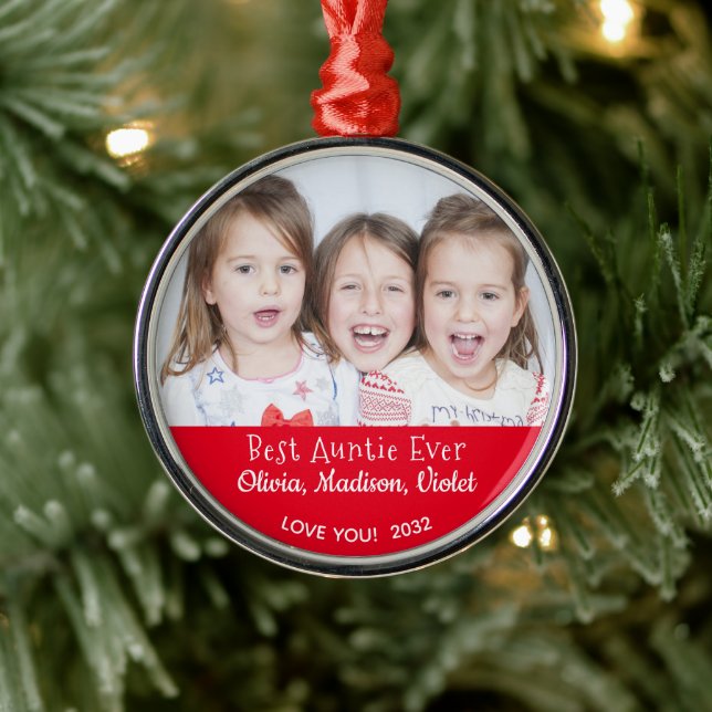 Ornement En Métal Meilleure Tante Jamais Personnalisée Photo Noël (Arbre)