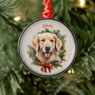 Ornement En Métal Mémorial de Noël pour chien de race Golden Retriev