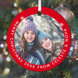 Ornement En Métal Mère Fille Rouge Blanc Personnalisé Noël