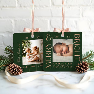 Ornement En Métal Merry & Bright Green Baby First Photos de Noël