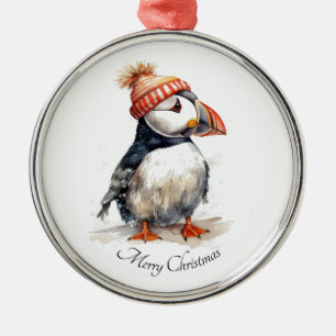 Ornement En Métal Merry Puffin, personnalisé