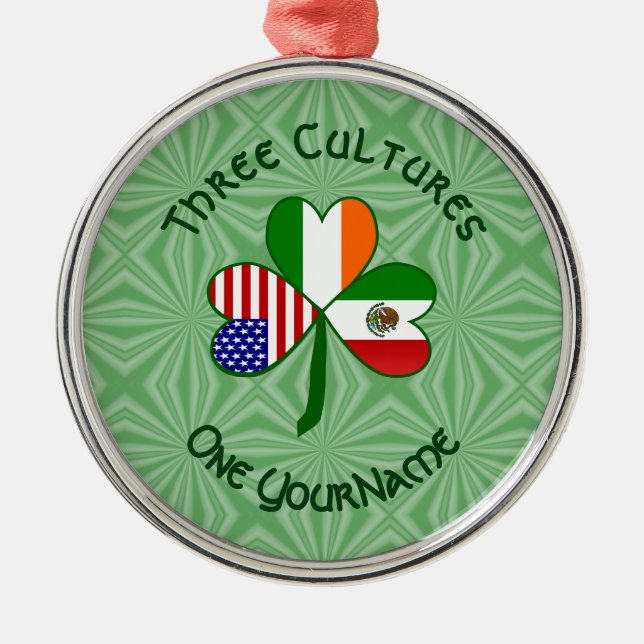 Ornement En Métal Mexicain Irlandais Drapeaux Shamrock Votre Nom Me (Devant)