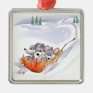 Ornement En Métal Mic, Mac And Moe's Winter Holiday Square Ornament