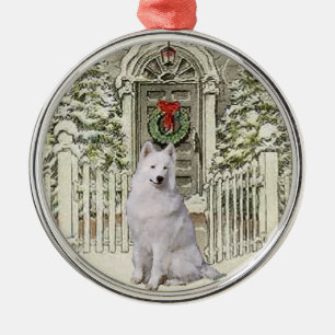 Ornement En Métal Mignonne Samoyed Amateurs Noël