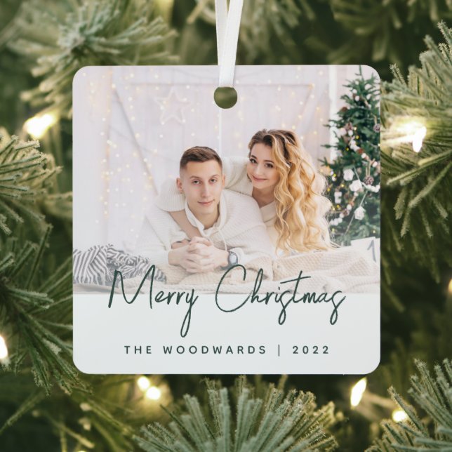 Ornement En Métal Mini photo Joyeux Noël Script vert (Insitu)