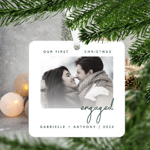 Ornement En Métal Minimaliste Photo Premier Noël Fiancé Vert