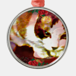 Ornement En Métal minou de raquette dans les roses rouges