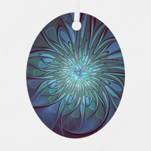 Ornement En Métal Moderne Abstrait tendance Fleur bleue Fractal Art