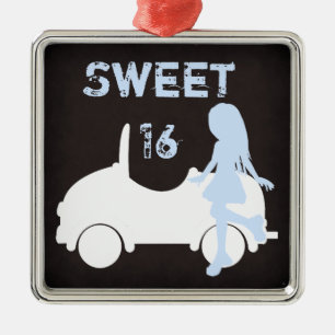 Ornement En Métal Moderne Sweet 16 Silhouette Girl and Car