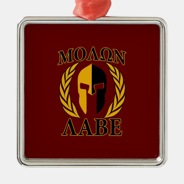 Ornement En Métal Molon Labe Spartan Mask Laurels Rouge Bourgogne (Devant)