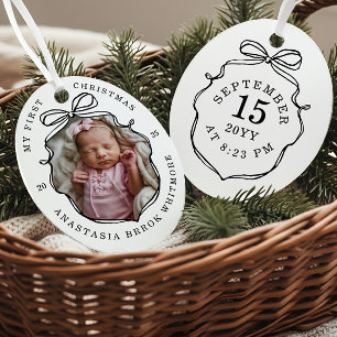 Ornement En Métal Mon 1er Noël Scribble Bow Baby Photo Keepsaké