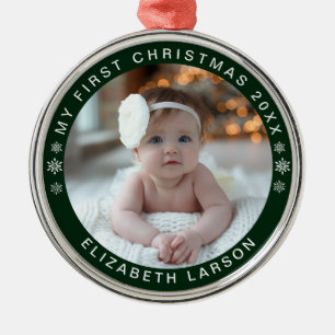 Ornement En Métal Mon premier Noël personnalisé bébé photo vert