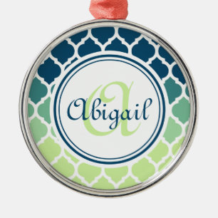 Ornement En Métal Monogramme bleu vert Motif marocain treillis