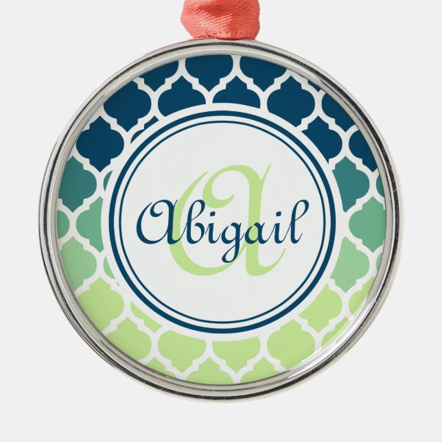 Ornement En Métal Monogramme bleu vert Motif marocain treillis (Devant)