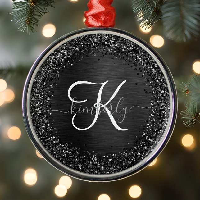 Ornement En Métal Monogramme d'étincelle à Parties scintillant noire (Créateur téléchargé)