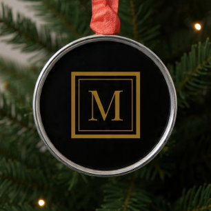 Ornement En Métal Monogramme encadré noir et or personnalisé