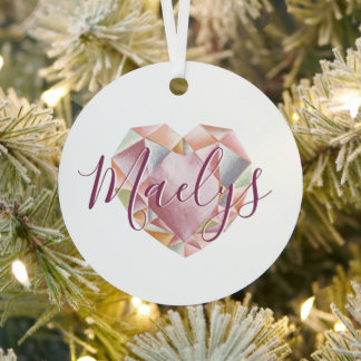 Ornement En Métal Monogramme Ou Nom Blush Pink Princess Photo Coeur