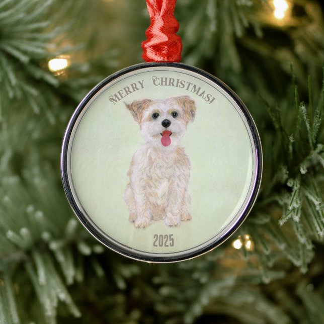 Ornement En Métal Morkie Premium Round Orament (Arbre)