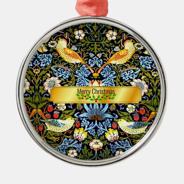 Ornement En Métal Morris - Strawberry Thief, Joyeux Noël, (Devant)