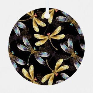 Ornement En Métal Motif sans couture avec libellules d'or
