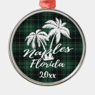 Ornement En Métal Naples Florida Palm Tree Green Plaid