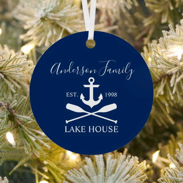 Ornement En Métal Nautical Lake House Ancre Oars Famille Marine Bleu (Insitu)