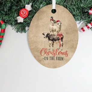 Ornement En Métal Noël à la ferme Chèvre et canard de vache