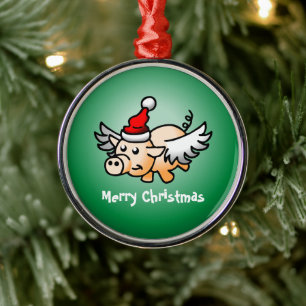 Ornement En Métal Noël aux cochons volants