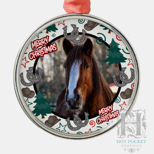 Ornement En Métal Noël de cheval photo personnalisé
