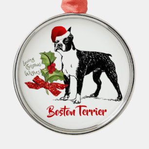 Ornement En Métal Noël de houx de casquette de Boston Terrier