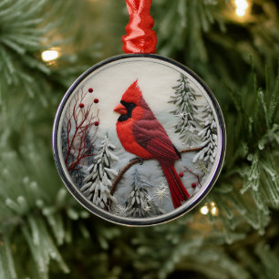 Ornement En Métal Noël des oiseaux cardinaux rouges 3D