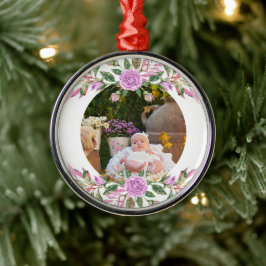 Ornement En Métal Noël du bébé avec cadre de fleurs