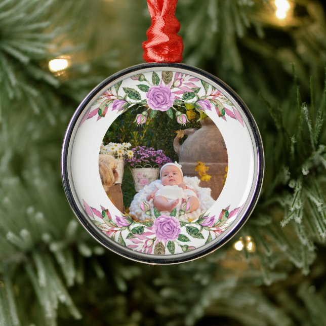 Ornement En Métal Noël du bébé avec cadre de fleurs (Arbre)