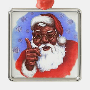 Ornement En Métal Noël du Père Noël noir afro-américain