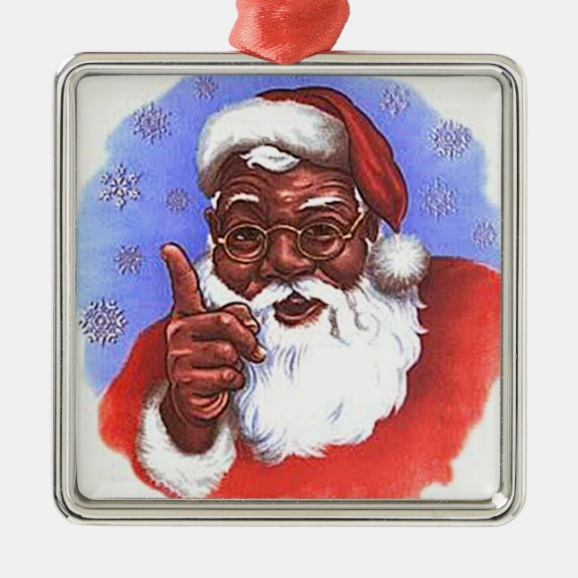 Ornement En Métal Noël du Père Noël noir afro-américain (Devant)