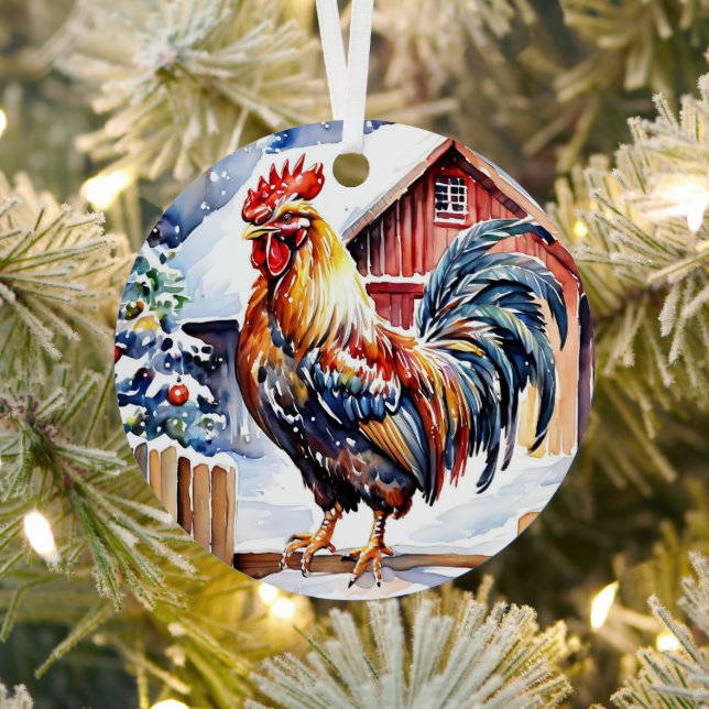 Ornement En Métal Noël Festif Cute Poulet Personnalisé (Insitu)
